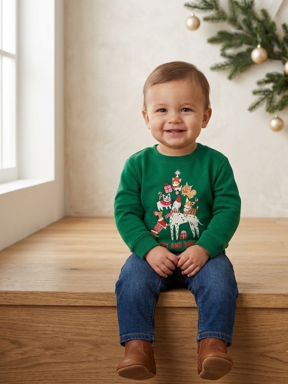 Holiday Time Kids Christmas Dog Sweater Green Tiny